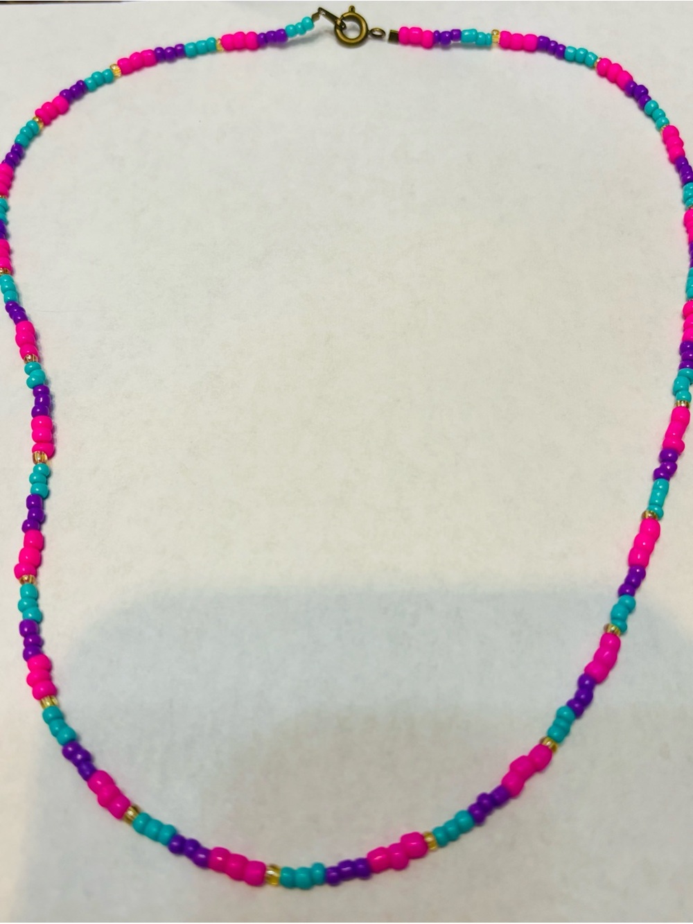 Handmade Beaded Necklace in Hot Pink, Turquoise & Purple